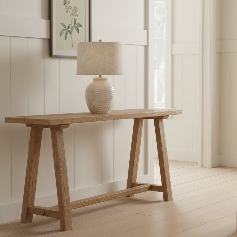 Basket Weave Ceramic Table Lamp With Linen Shade 63cm | Annie Mo's