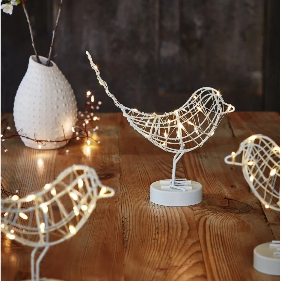 Battery Operated LED Table Robin - White 20cm | Annie Mo's