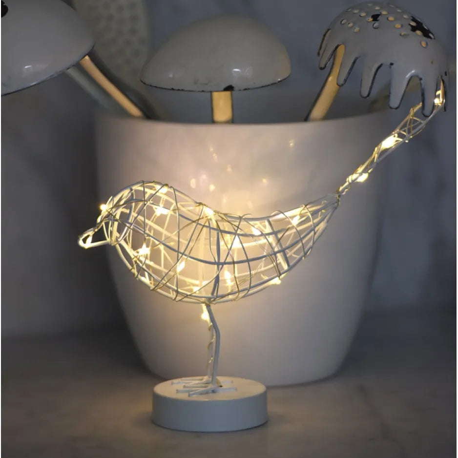 Battery Operated LED Table Robin - White 20cm | Annie Mo's B