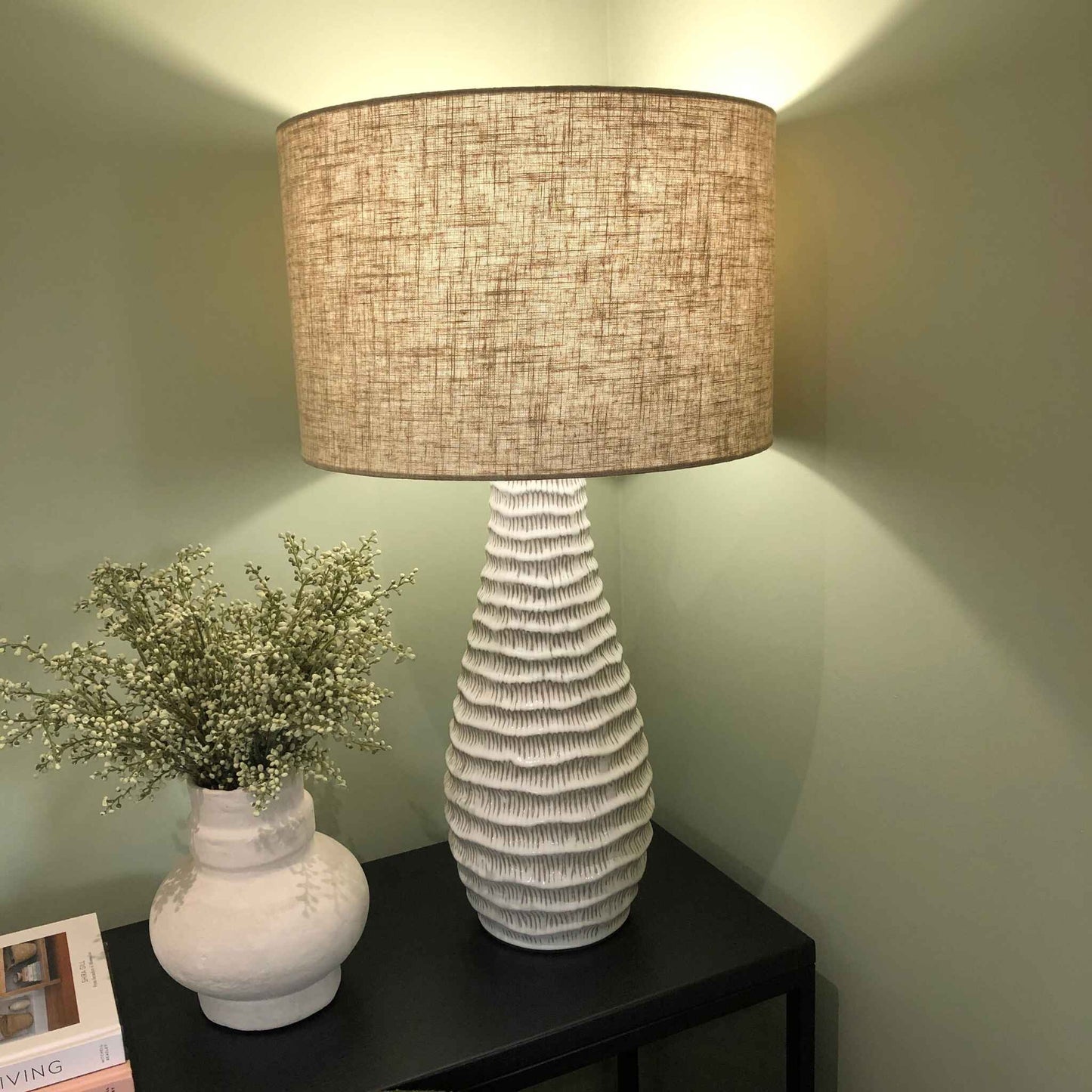 Beige Textured Lamp with Linen Shade