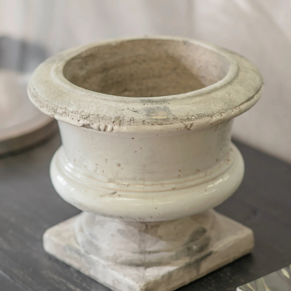 Birkdale White Glazed Stone Squat Planter 23cm