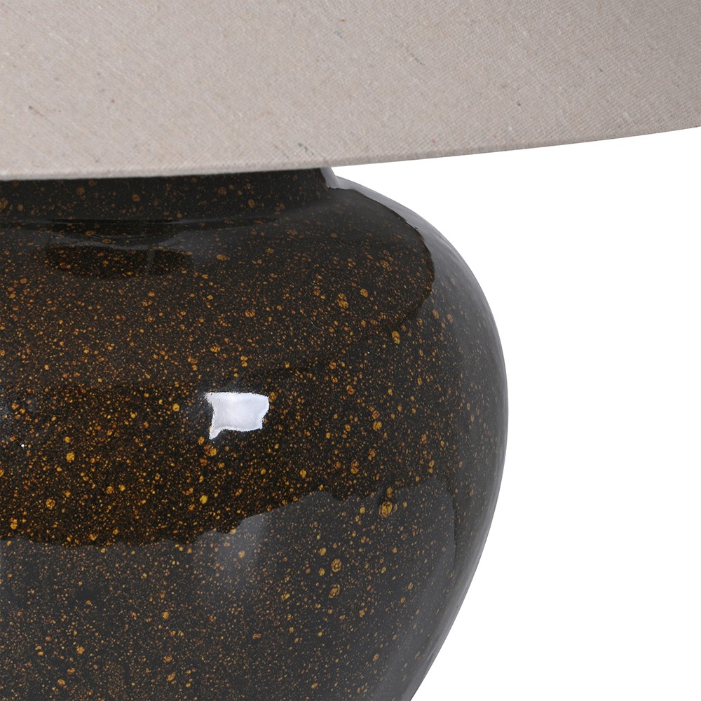Black Ceramic Textured Table Lamp with Linen Shade 50cm