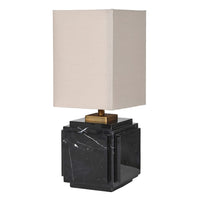 Black Marble Square Base Lamp with Linen Shade 37cm