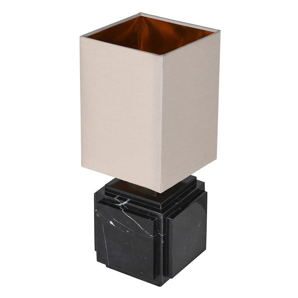 Black Marble Square Base Lamp with Linen Shade 37cm D