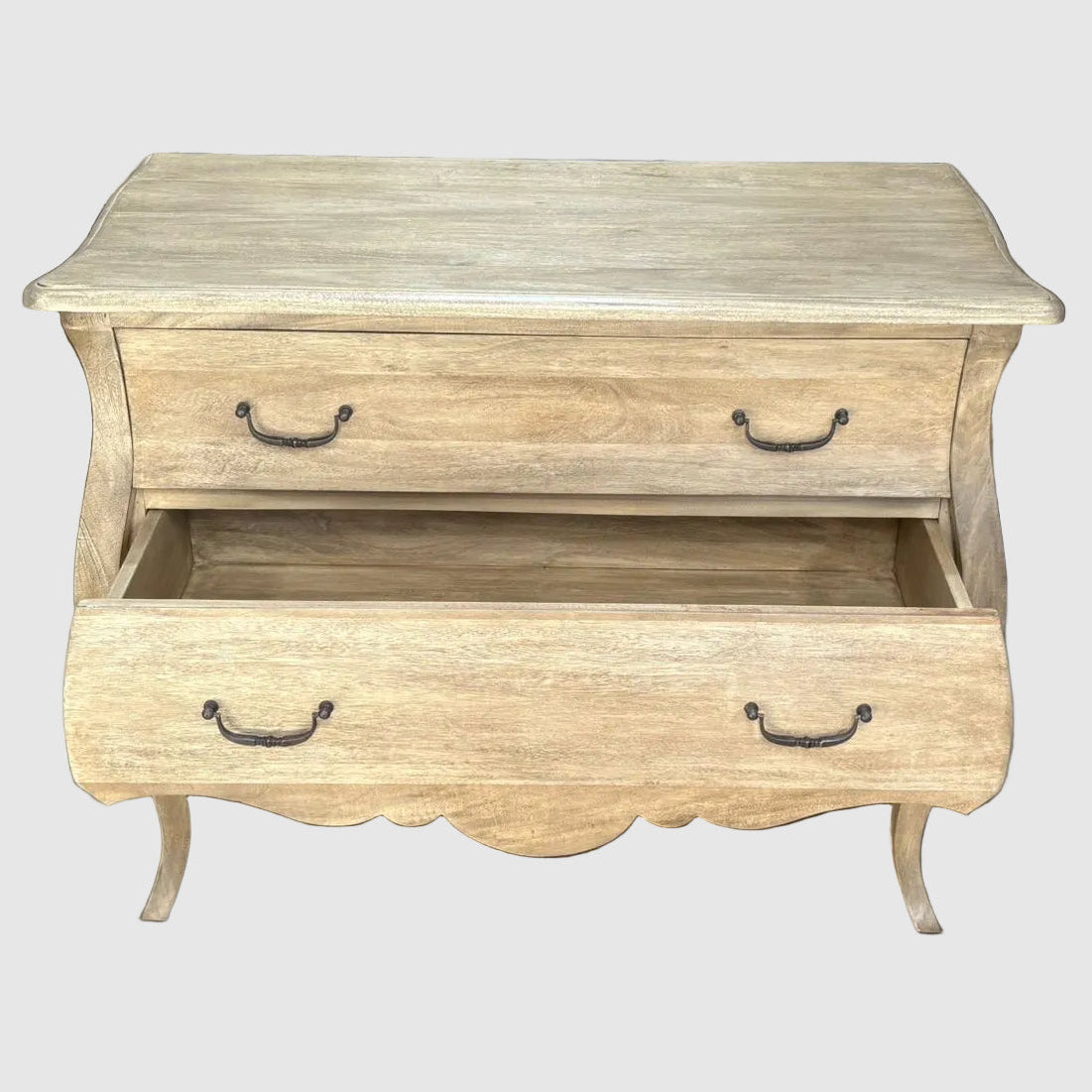 Bleached Mahogany Two Drawer Bombe Chest 110cm Wide