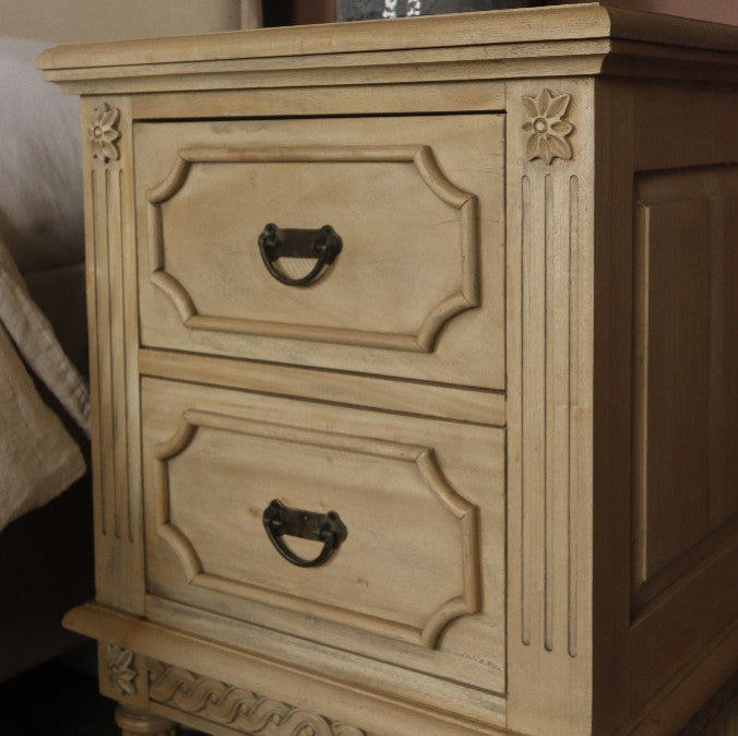 Bleached Mahogany Vintaged Two Drawer Bedside | Annie Mo's