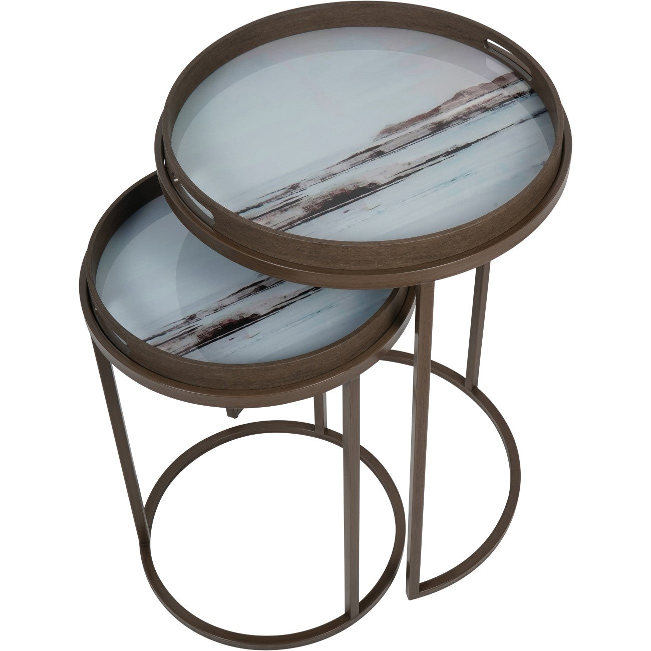 Blurred Seascape Set of Two Side Tray Nesting Tables