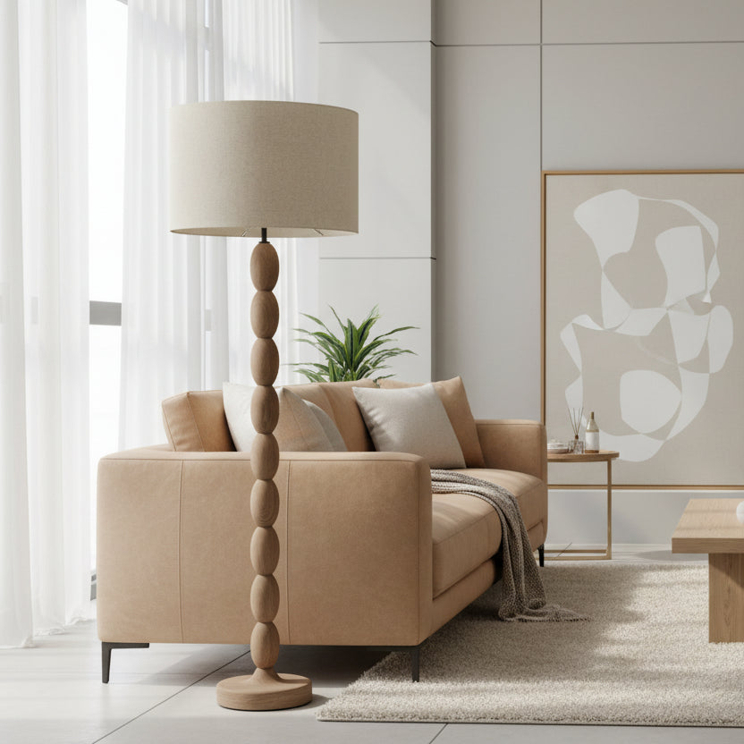 Bobbin Style Wooden Floor Lamp with Linen Shade 158cm | Annie Mo's