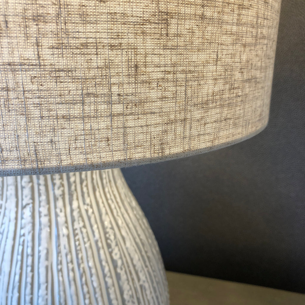 Bulbous Textured Cream Table Lamp with Linen Shade 57cm B