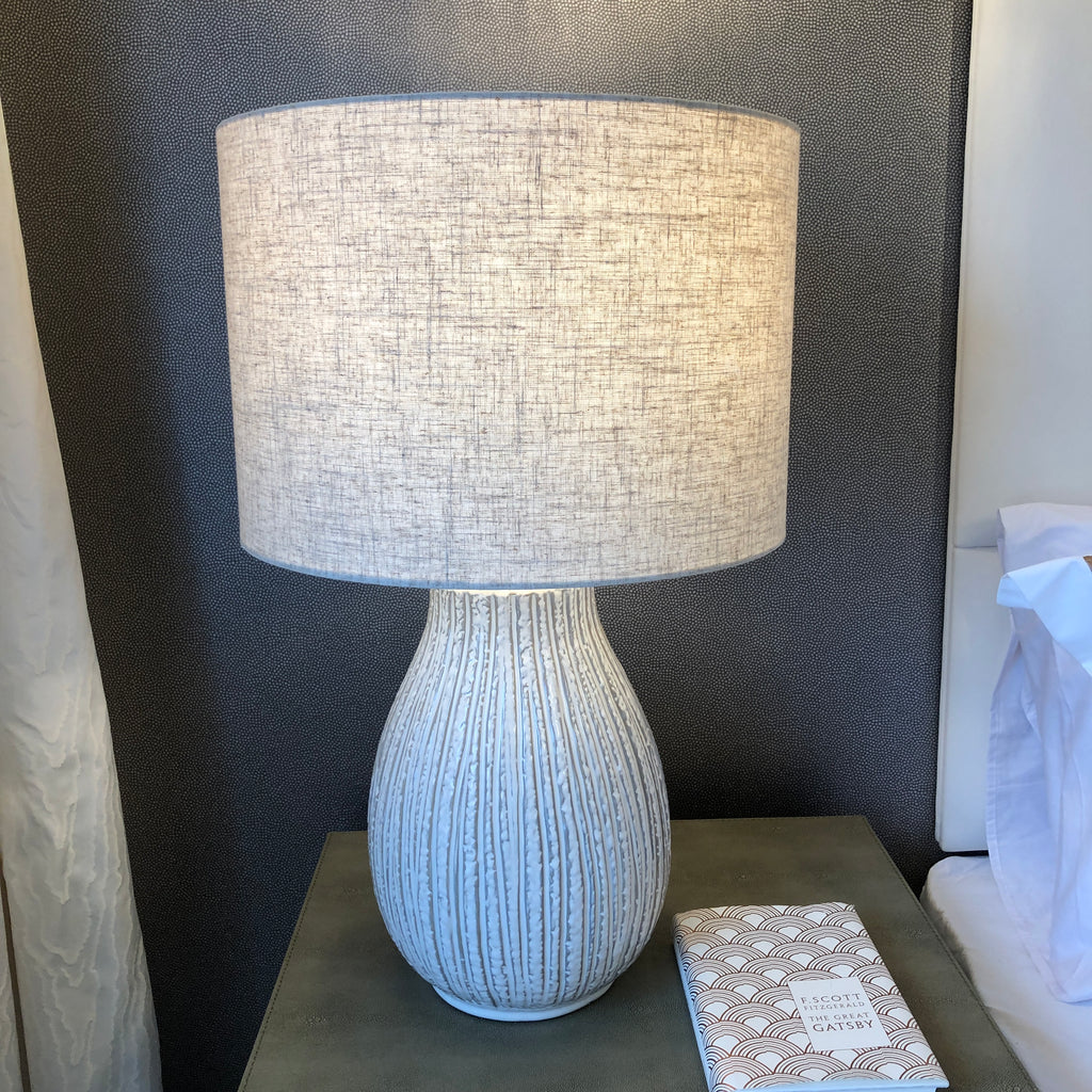 Bulbous Textured Cream Table Lamp with Linen Shade 57cm E