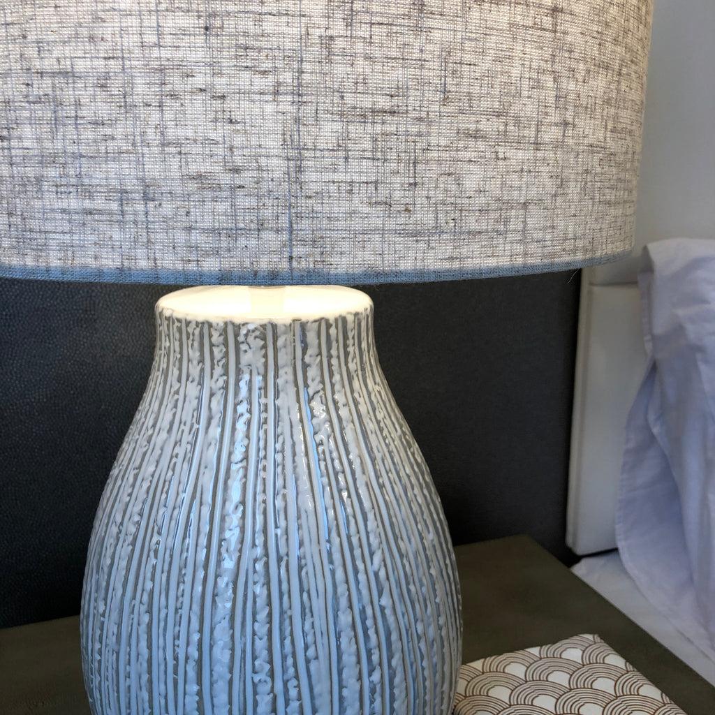 Bulbous Textured Cream Table Lamp with Linen Shade 57cm F