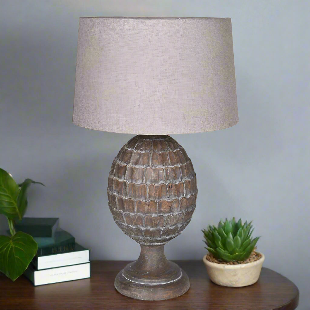 Distressed Artichoke Table Lamp with Linen Shade 77cm | Annie Mo's
