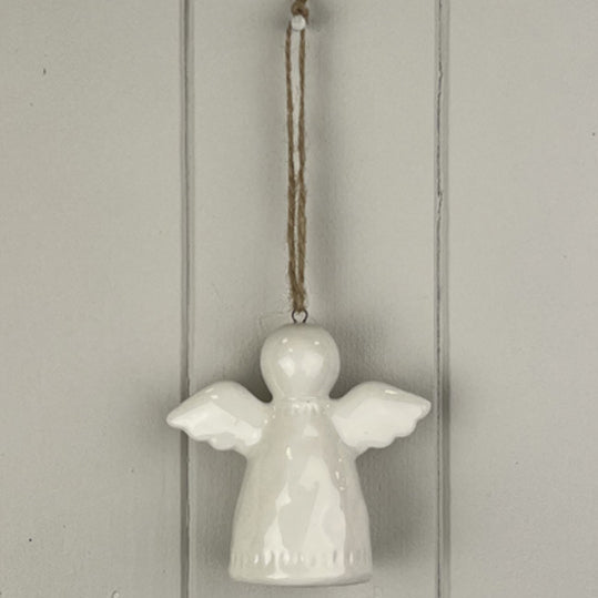 White Glazed Ceramic Hanging Angel Decoration 9cm| Annie Mo's