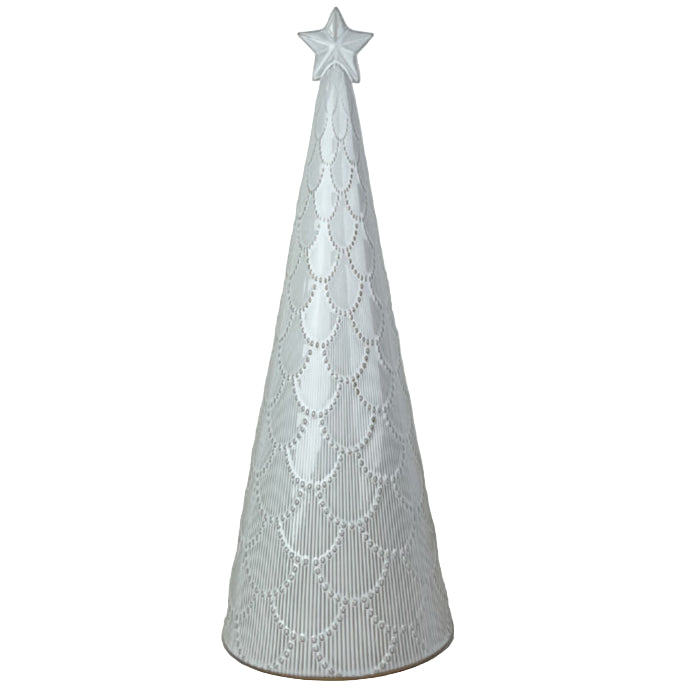 Glazed Ceramic Tree Ornament with Textured Detail and Star 38cm