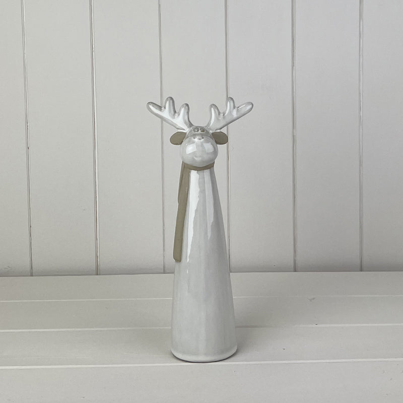Glazed Ceramic Tall Reindeer Ornament with Texture Detail - Size Choice
