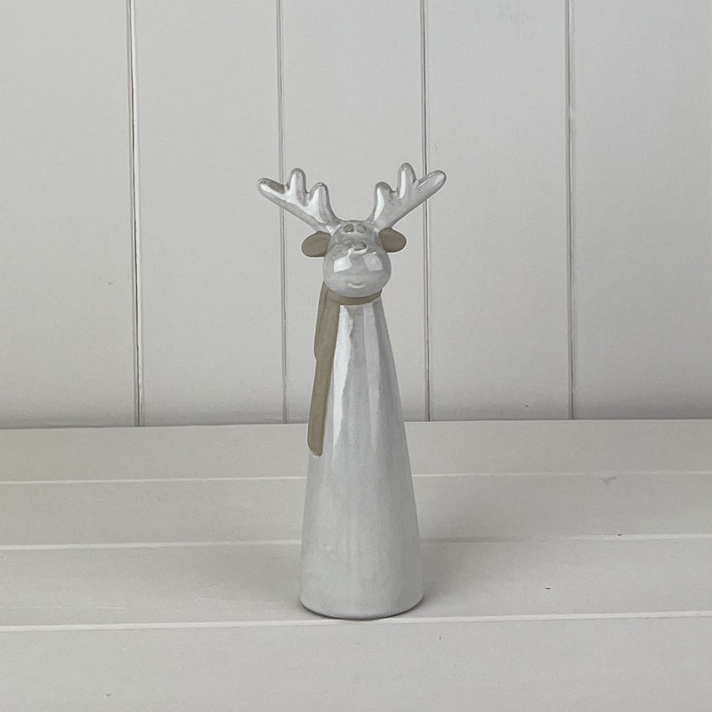 Glazed Ceramic Tall Reindeer Ornament with Texture Detail - Size Choice