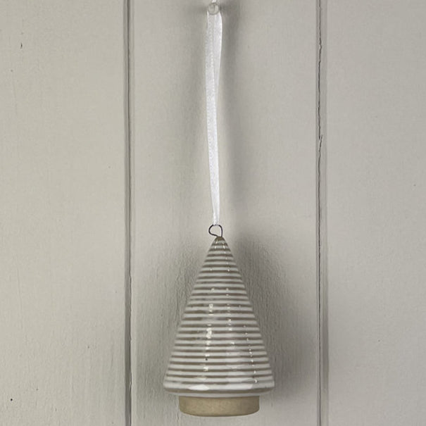 Glazed Ceramic Hanging Tree Decoration with Textured Detail 8.5cm