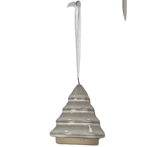 Glazed Ceramic Hanging Tree Decoration with Textured Detail 6.8cm