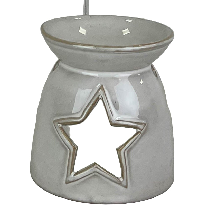 Glazed Ceramic Wax Oil Burner with Star Cut Out with Textured Detail 10cm
