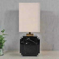 Black Marble Square Base Lamp with Linen Shade 37cm | Annie Mo's
