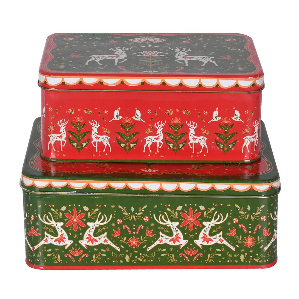 Set of 2 Jolly Reindeer Tins 29cm | Annie Mo's