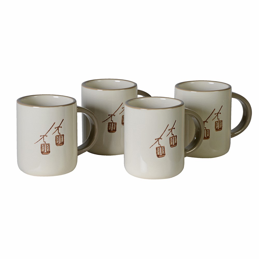 Set of Four Beige Ski Lift Mugs 13cm | Annie Mo's