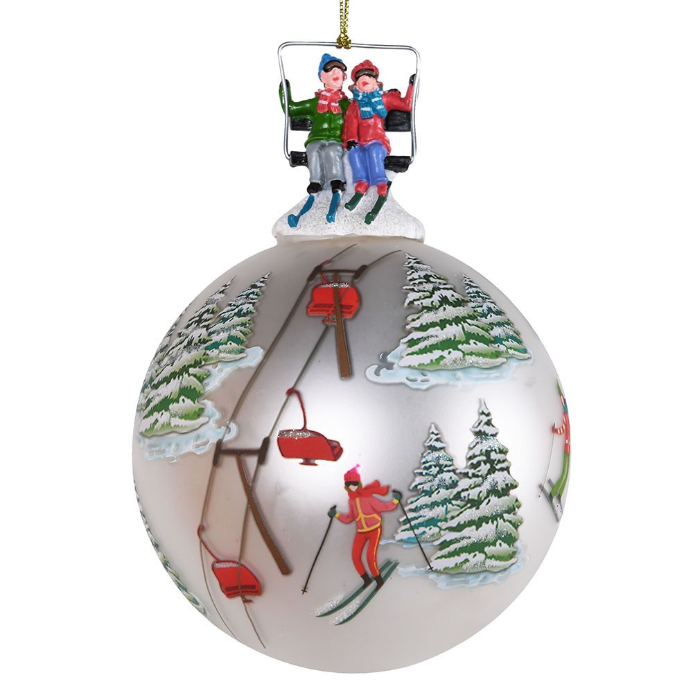Pearl Skiing Scene Bauble 10cm | Annie Mo's