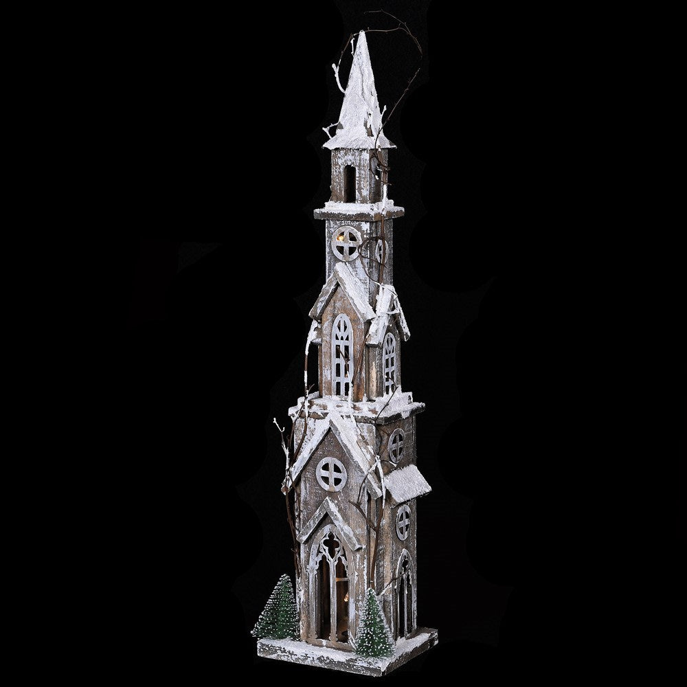 Lit Snow Covered Tall Church 77cm | Annie Mo's