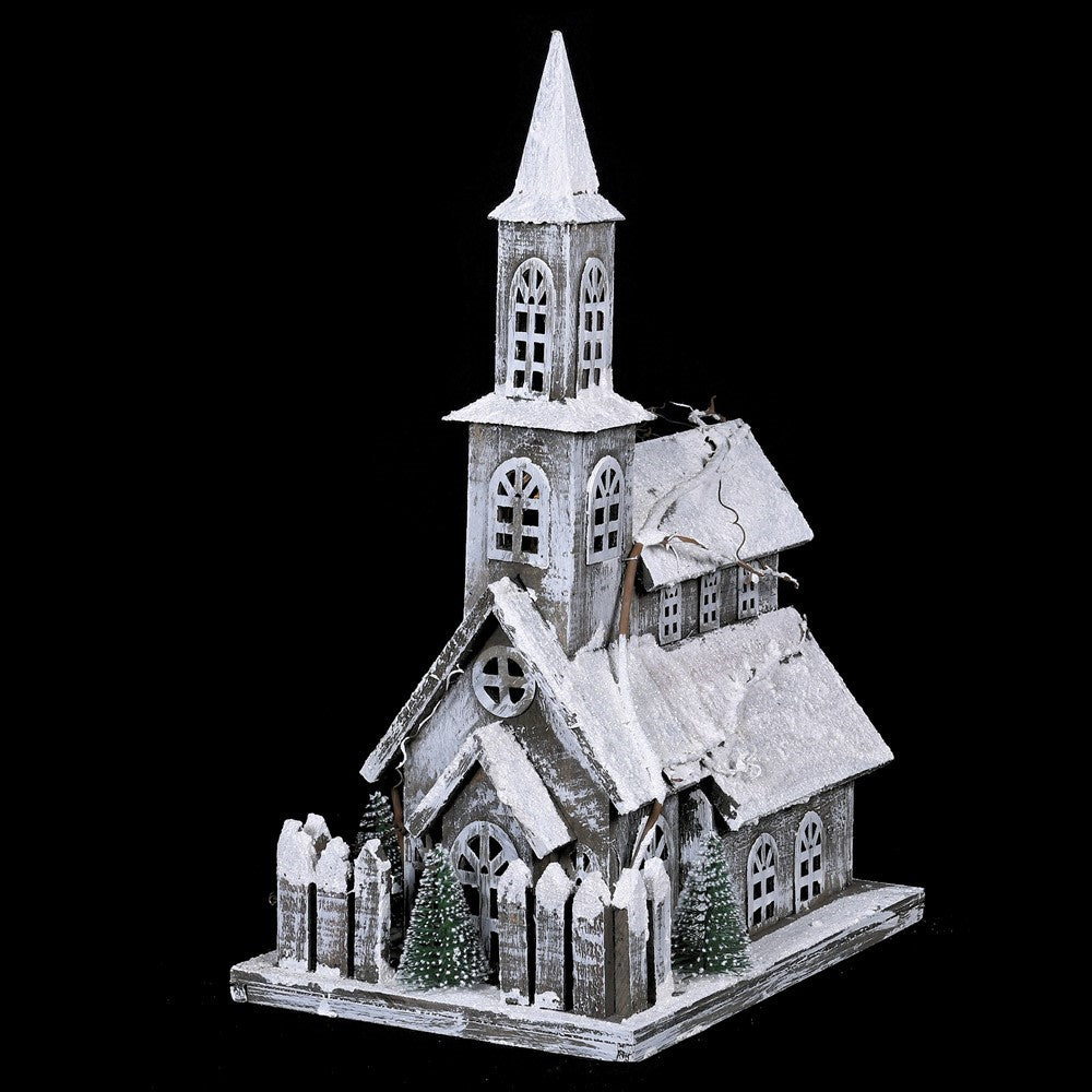 Lit Snow Covered Church 57cm