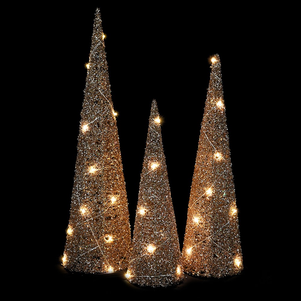 Set of Three Lit Glitter Trees