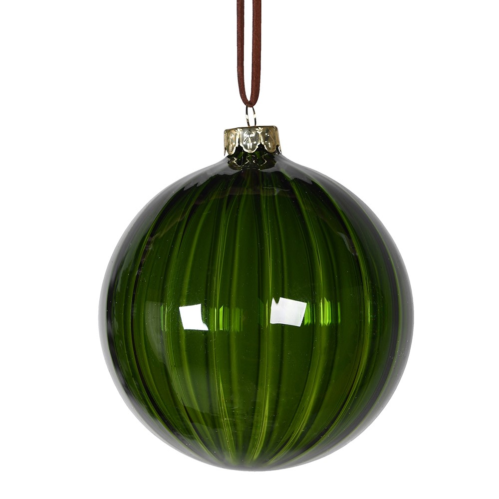 Green Glass Ribbed Bauble 10cm | Annie Mo's