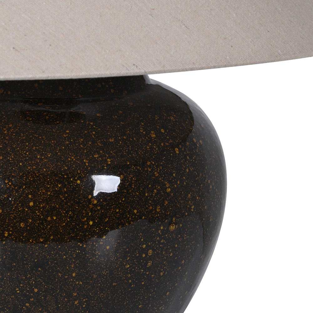 Black Ceramic Textured Table Lamp with Linen Shade 50cm