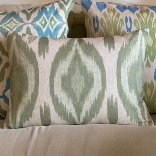 Ikat Supreme Green Cushion with Feather Inner 35cm x 50cm