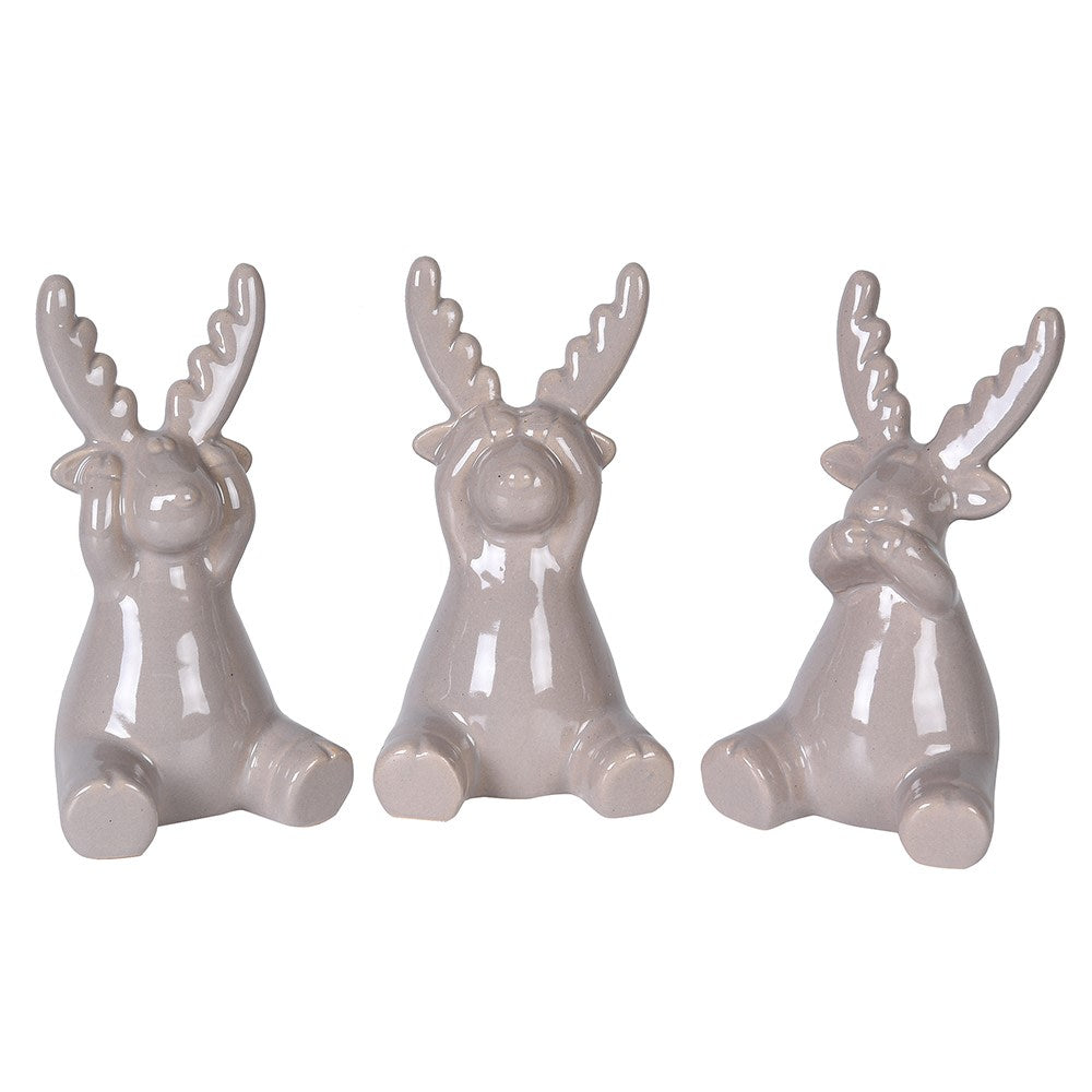 Set of Three No Evil Reindeers 13cm | Annie Mo's