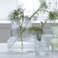 Clear Glass Vertically Grooved Vase 25cm