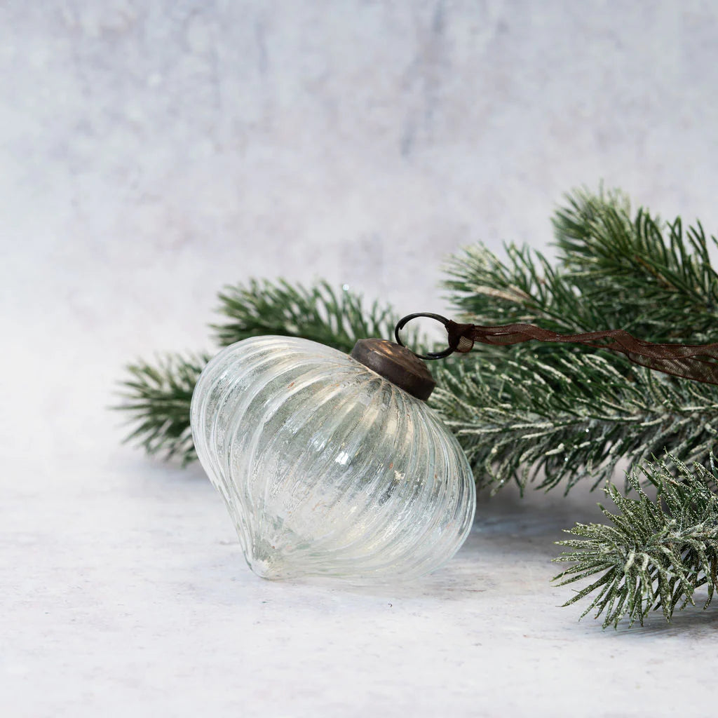 Clear Ribbed Lantern Christmas Bauble 8cm | Annie Mo's