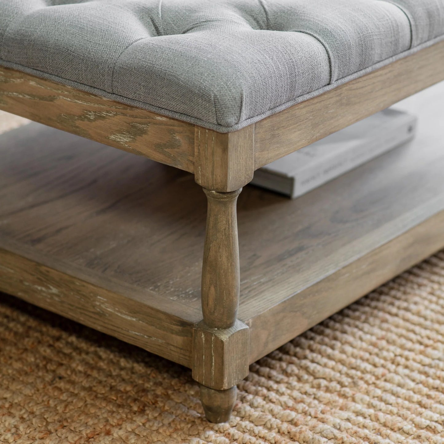 Colleville Soft Grey Buttoned Stool 103cm