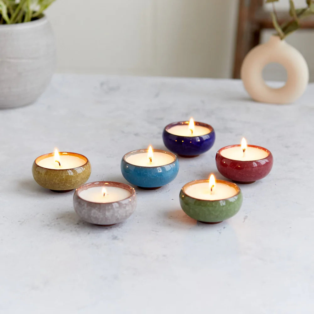 Contemporary Kiln Ceramic Tea Lights (Box of Six Assorted Scents)