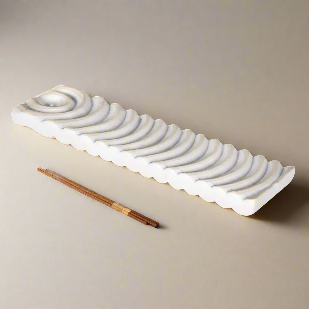 Cream Ripple Incense Holder and Ash Catcher 21cm | Annie Mo's