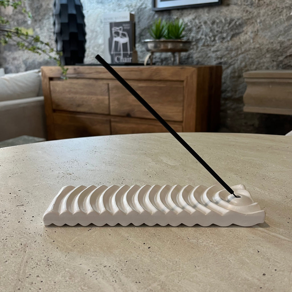 Cream Ripple Incense Holder and Ash Catcher 21cm
