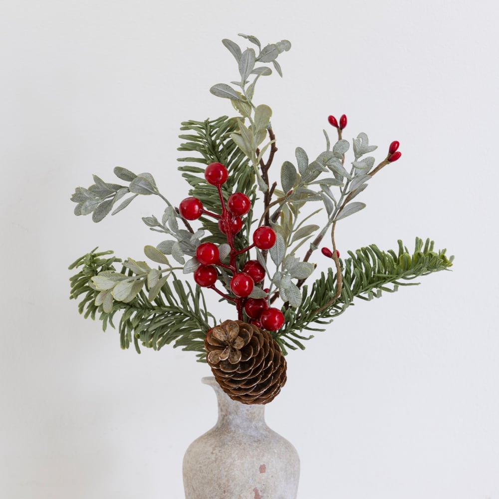 Red Berry Cone and Spruce Sprig 30cm | Annie Mo's