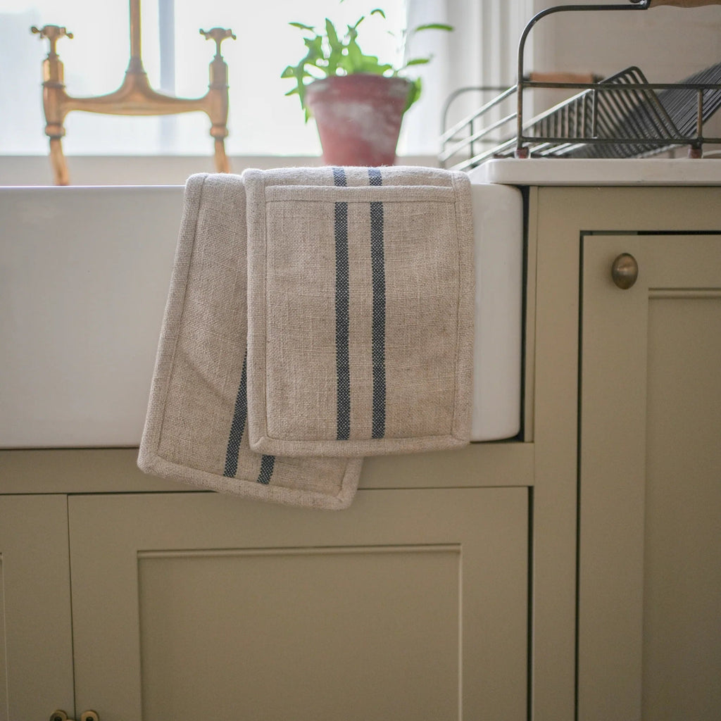 Blue Timeless Linen Oven Glove 80cm | Annie Mo's