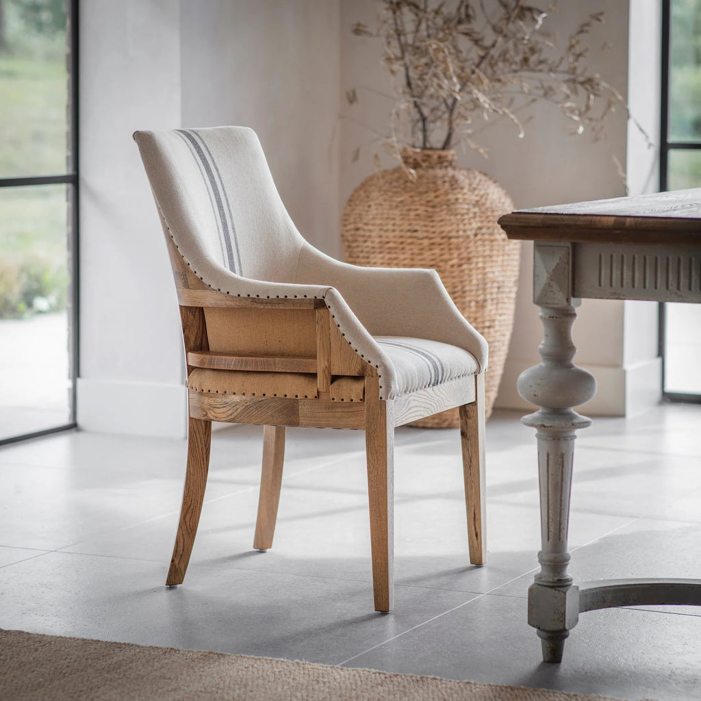 Monroe Blue Stripe Deconstructed Carver Chair | Annie Mo's