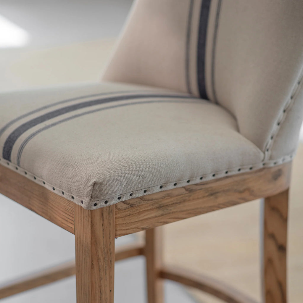 Monroe Blue and Beige Stripe Linen and Oak Bar Stool