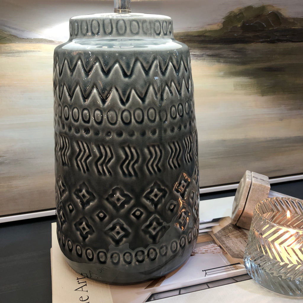 Dark Grey Ceramic Lamp with Linen Shade 51cm C