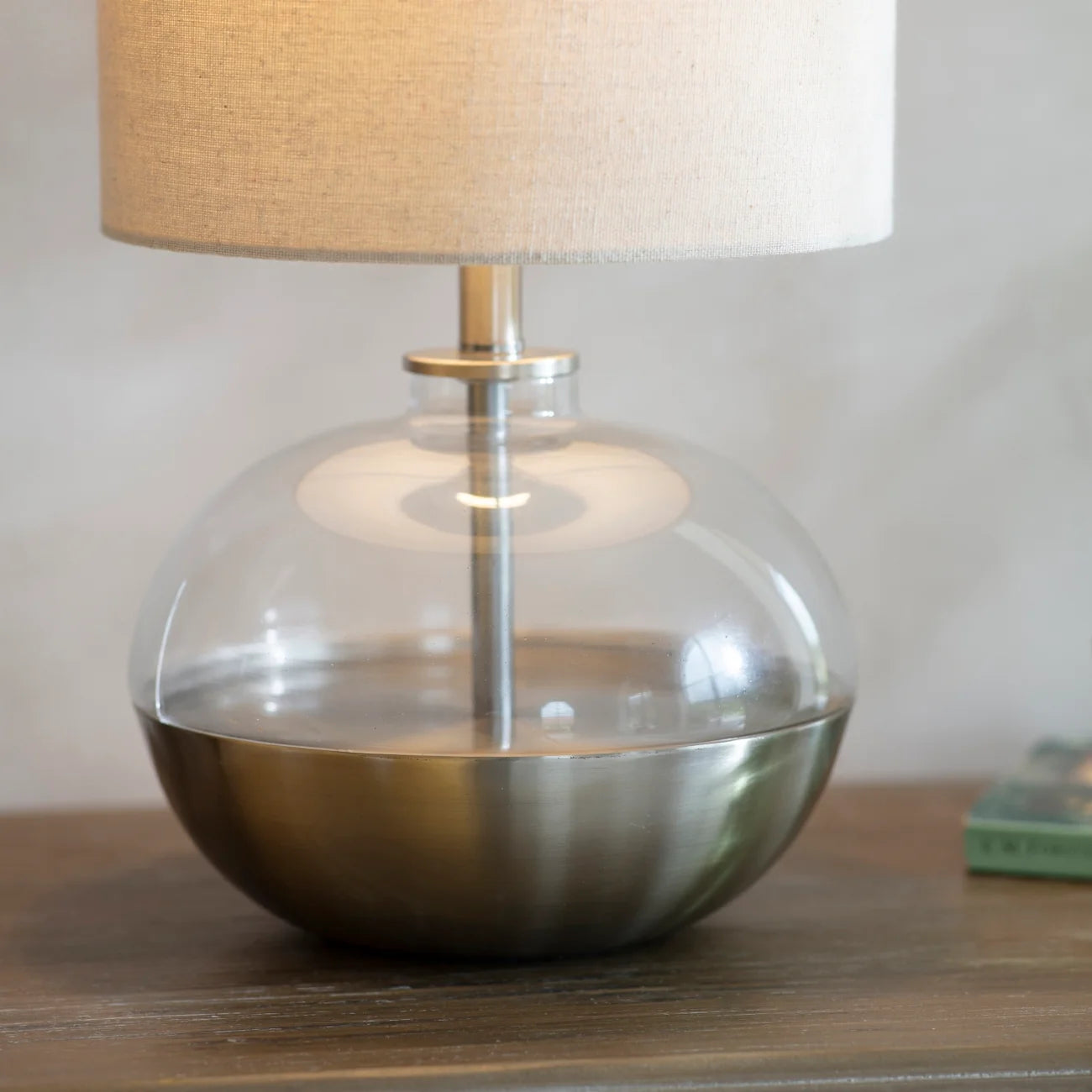 Derby Glass and Brushed Iron Table Lamp with Shade -B