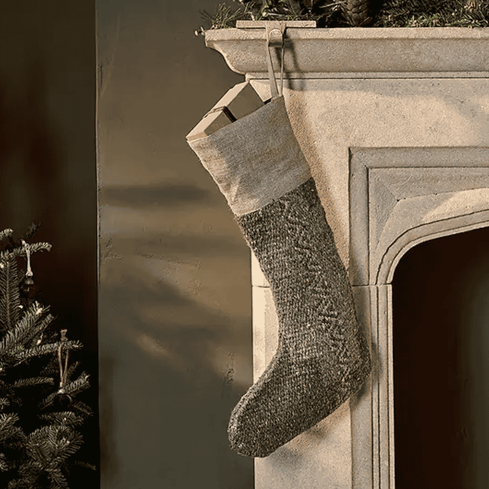 Dhanda Recycled Wool Stocking - Moss and Natural-B