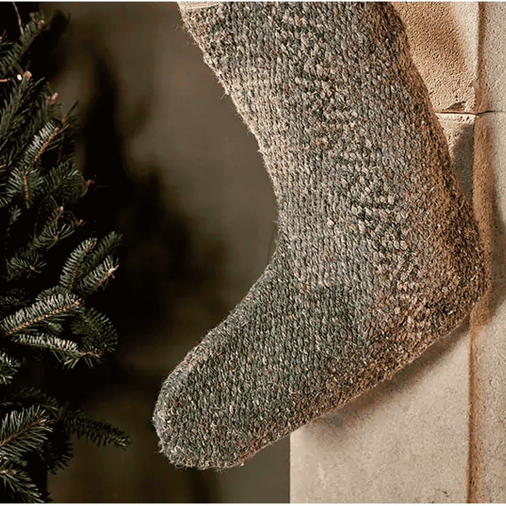 Dhanda Recycled Wool Stocking - Moss and Natural-C