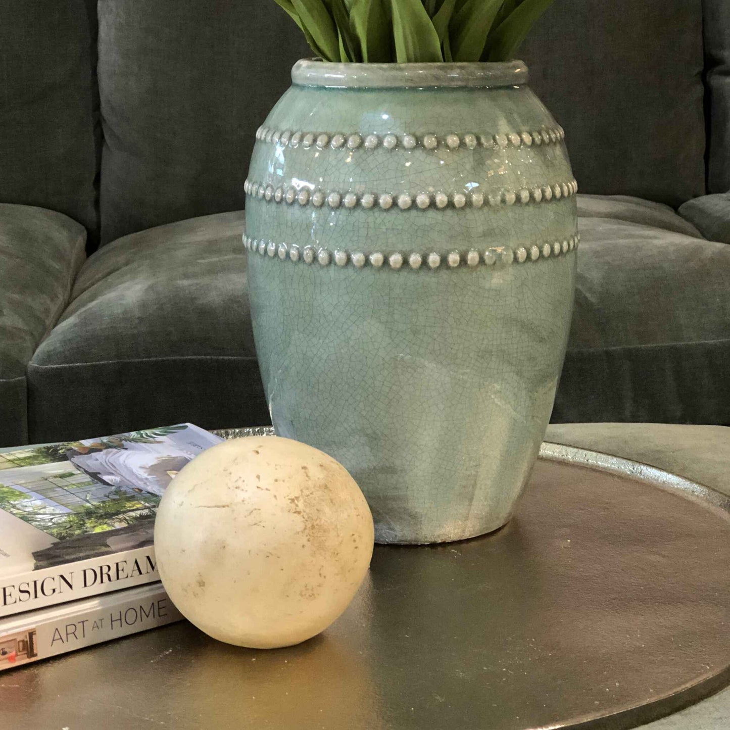 Duck Egg Crackle Glazed Bobble Rings Vase