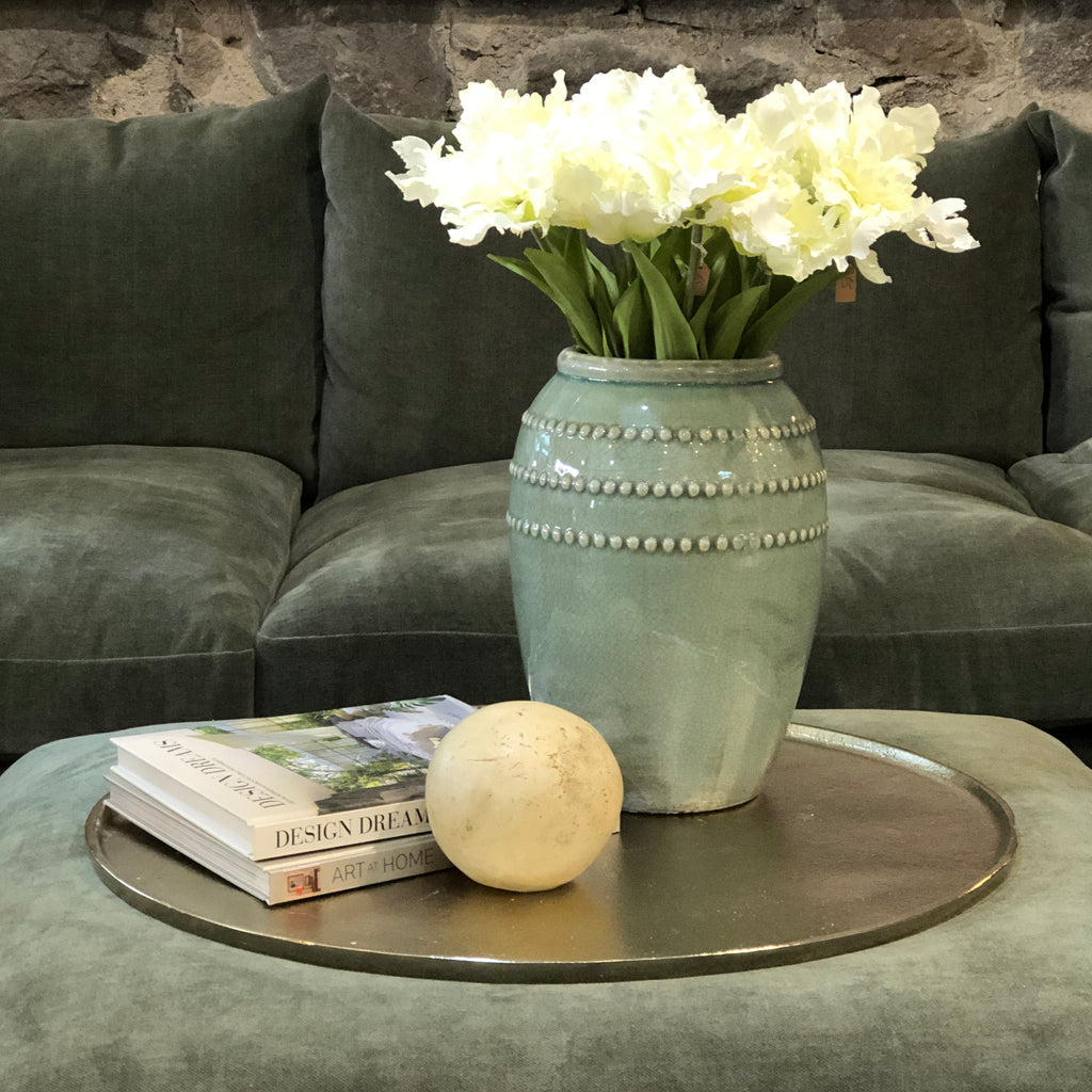 Duck Egg Crackle Glazed Bobble Rings Vase 31cm B